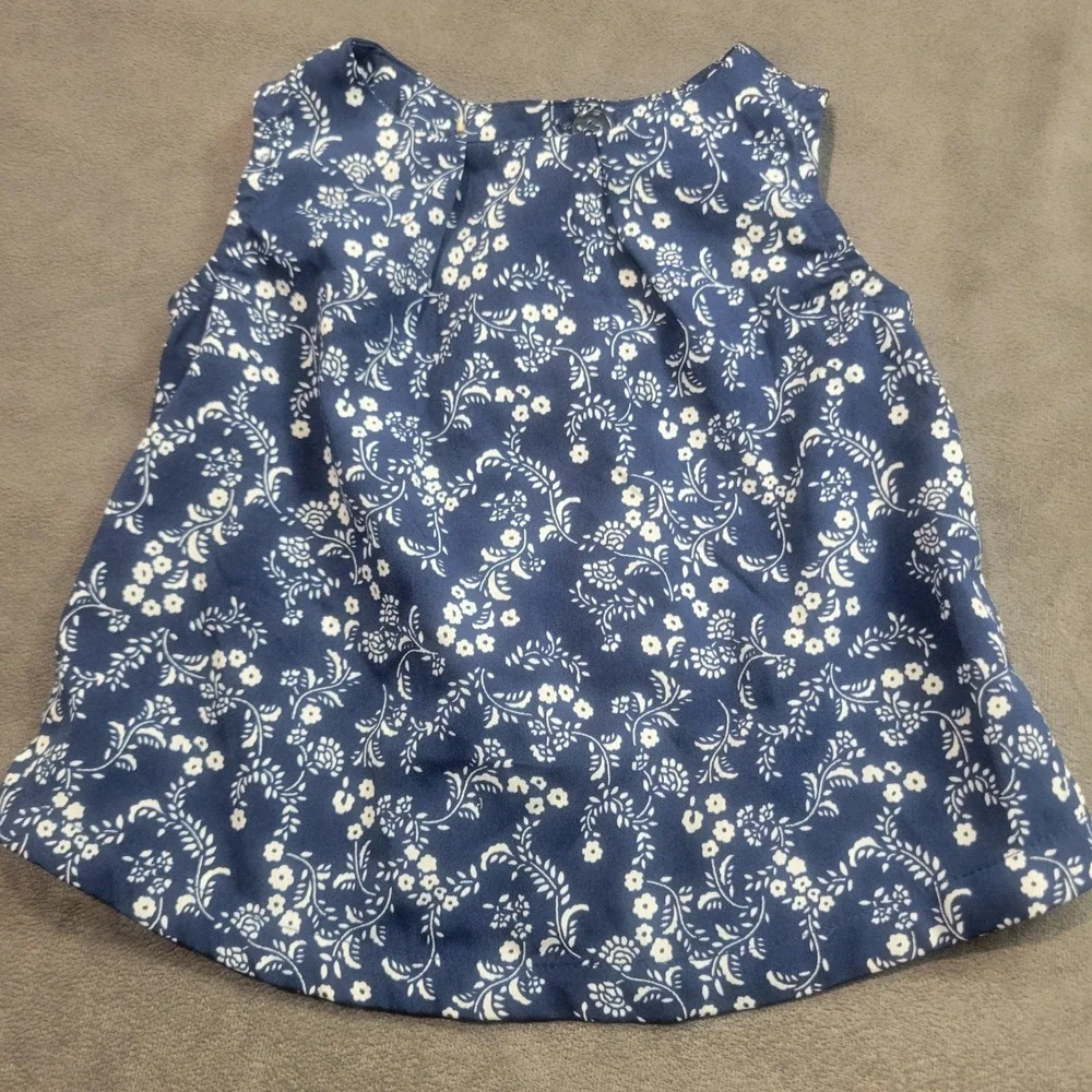 Old Navy Girls Navy Blue White Floral Sleeveless Button Back‎ Blouse 18-24M